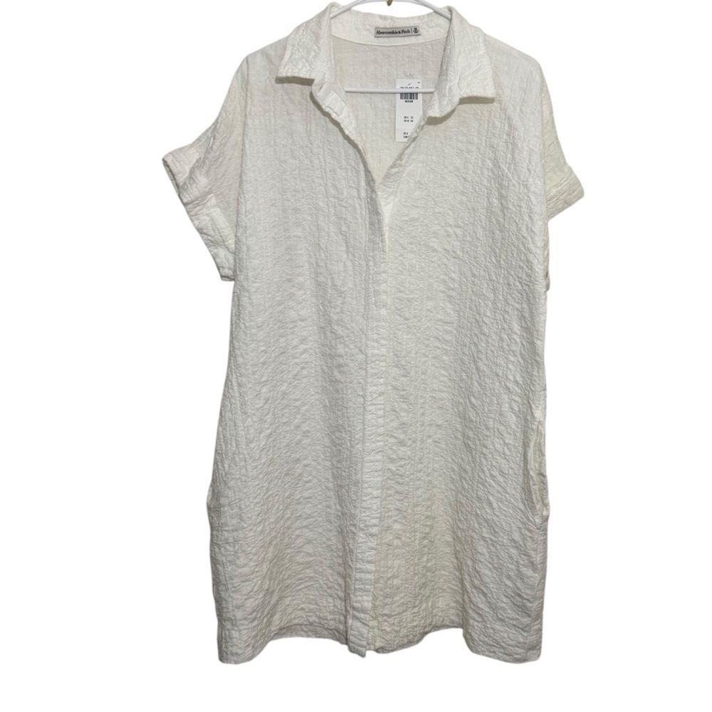 NWT Abercrombie & Fitch White Textured Button Through Shirt Dress - Picture 2 of 8